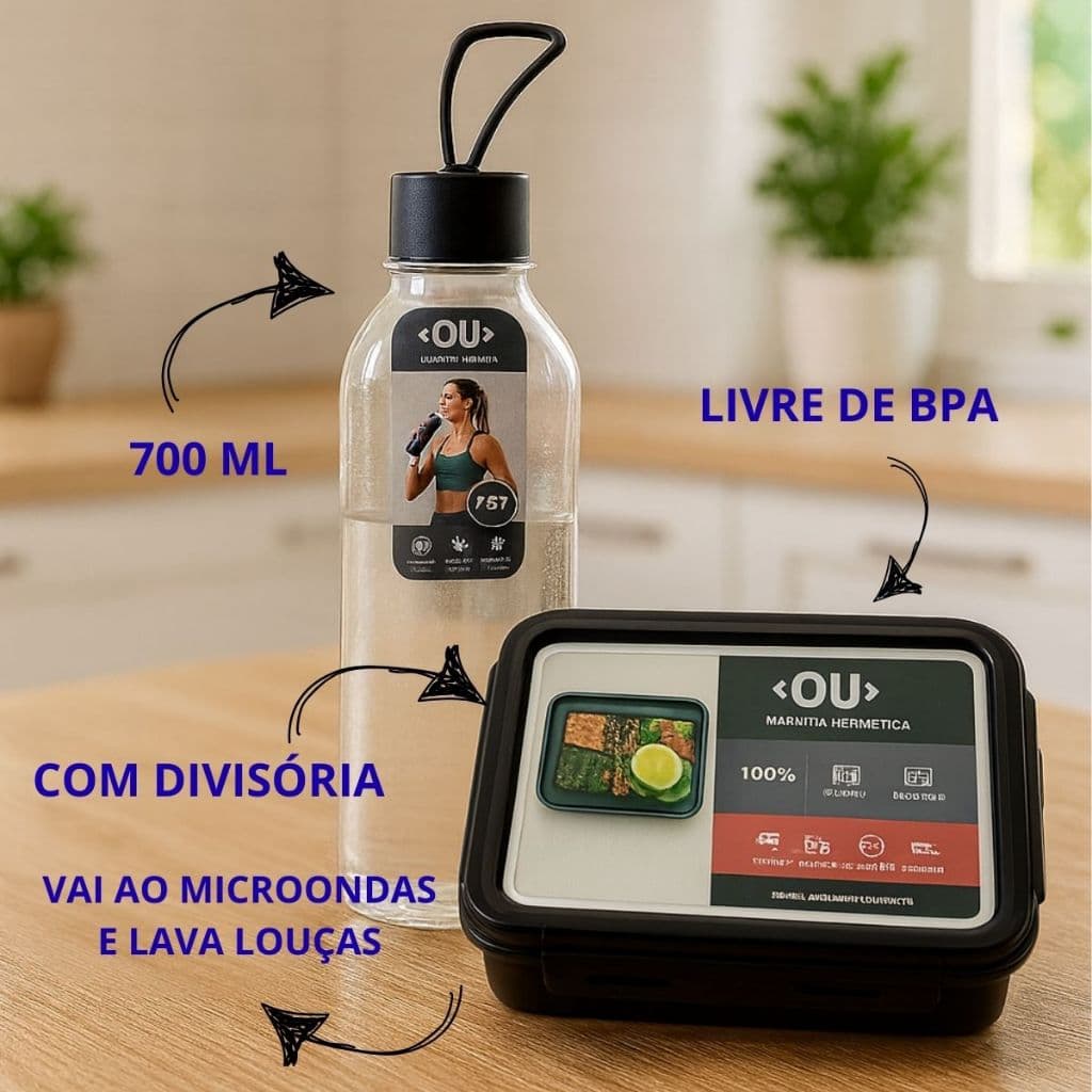MARMITA HERMETICA C/ DIVISÓRIA+GARRAFA SQUEEZE LIV DE 700ML