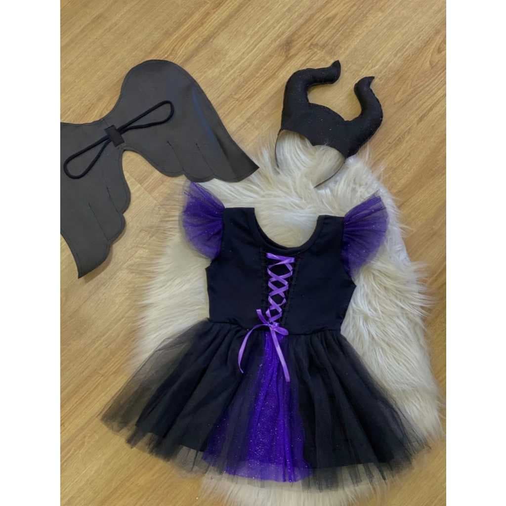 Fantasia Halloween infantil - VESTIDO ROXO COM ASAS