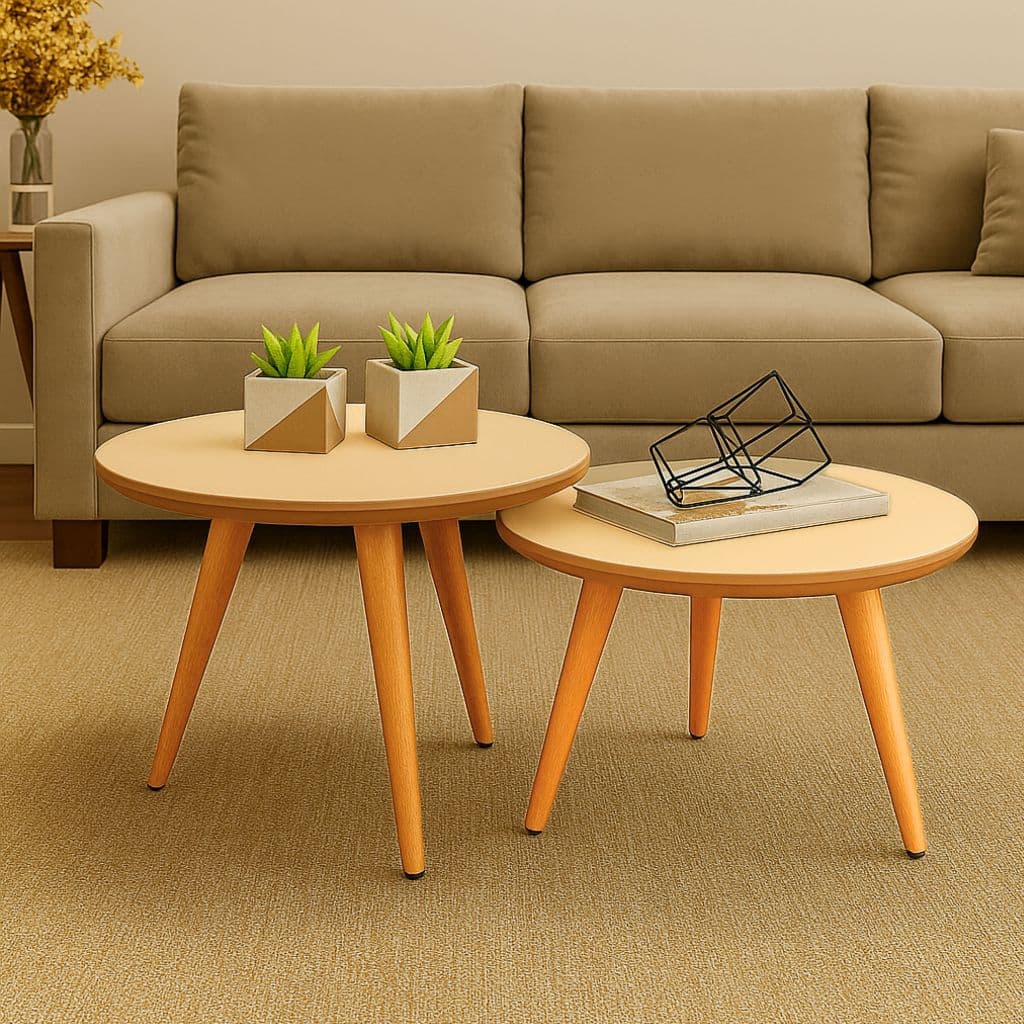 Conjunto 2 Mesas De Centro Redondas Para Sala Decoração Pés Palito