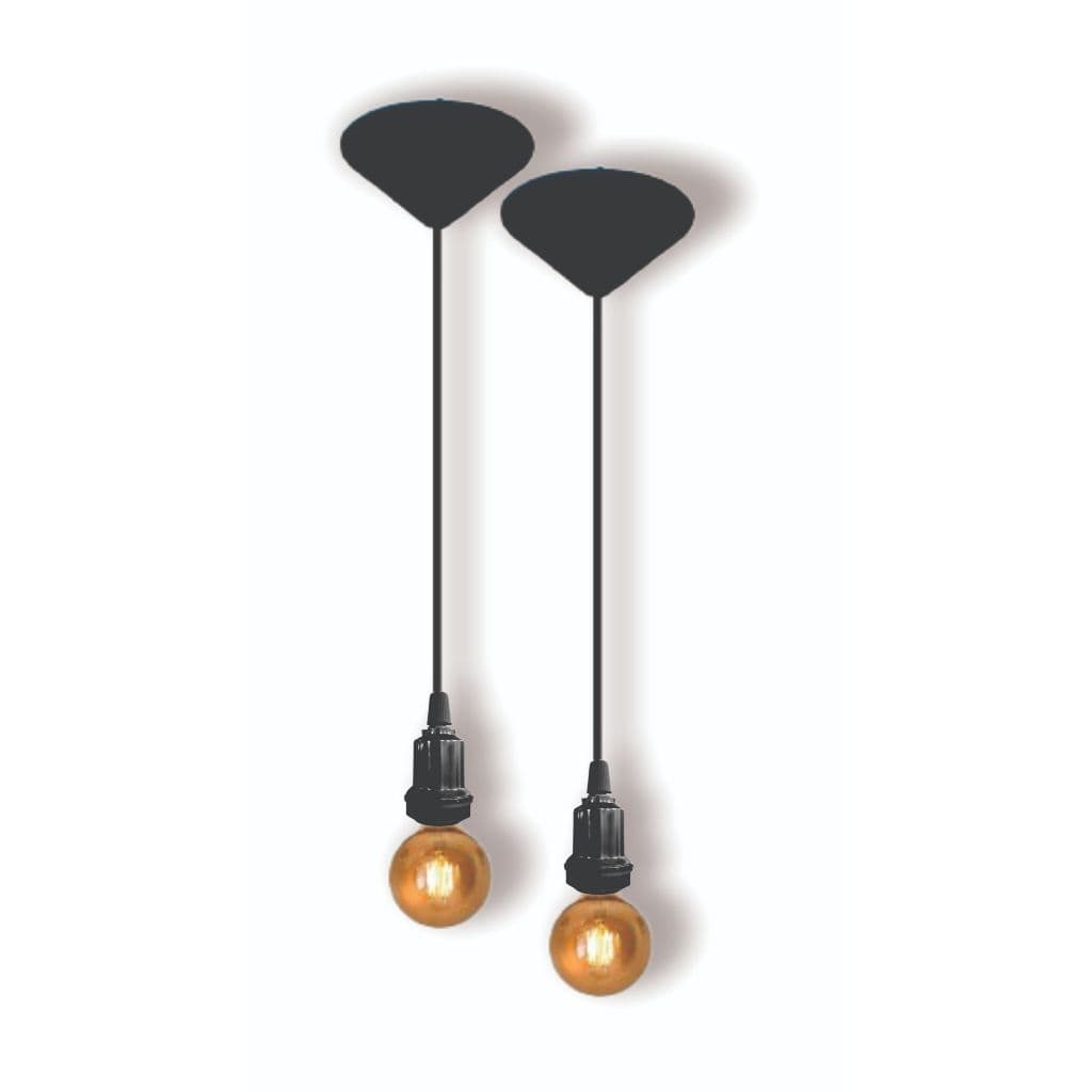 Kit 2 Fio Pendente Lustre Luminária de Teto Soquete Coluna E27 Cabo PP Preto 1mt 110/220V