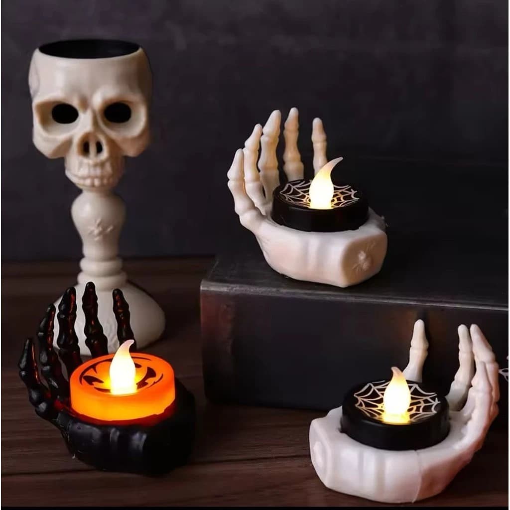 Vela Led Mão De Caveira C/ 2 Unid Decoração Halloween