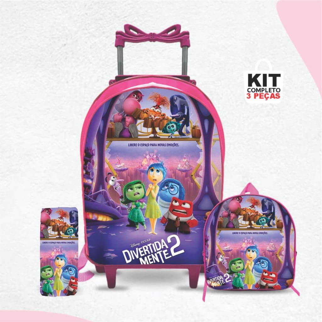 Kit mochila escolar Divertidamente com lancheira e Estojo - com Rodinhas - Menina-Feminino