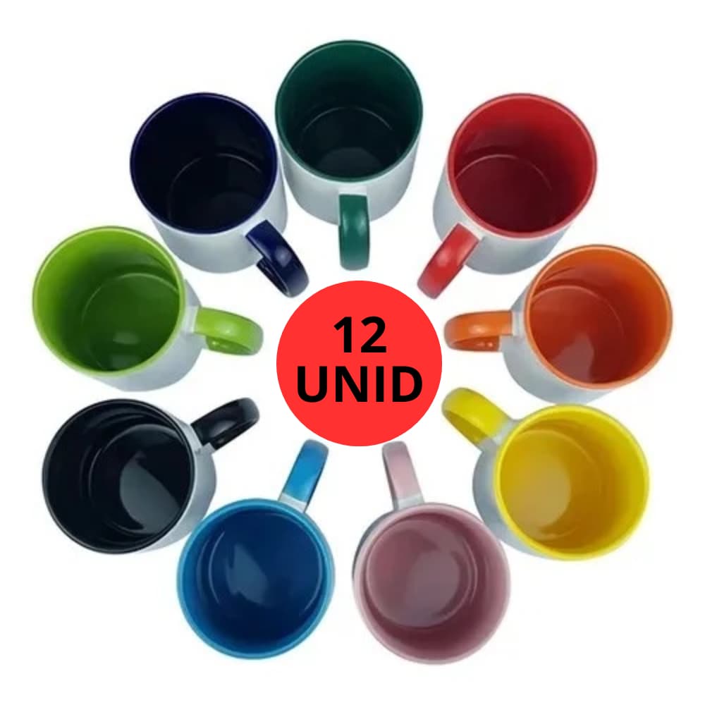 CANECA RESINADA PARA SUBLIMAÇÃO ALÇA E INTERIOR COLORIDOS - 12 UNIDADES