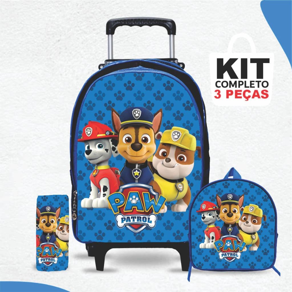 Kit mochila escolar Patrulha canina com lancheira e Estojo - com Rodinhas - Menino -Masculino
