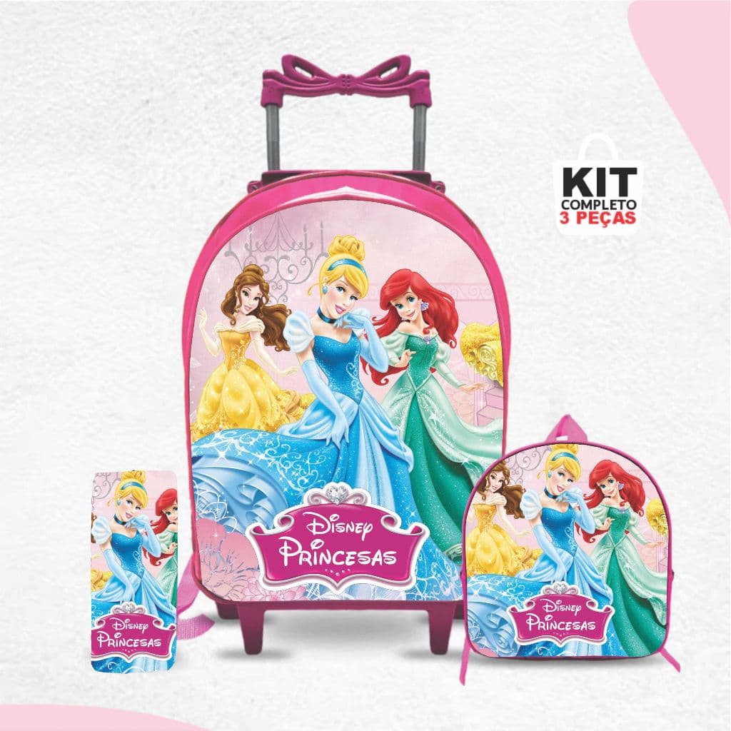 Kit mochila escolar princesas com lancheira e Estojo - com Rodinhas - Menina-Feminino