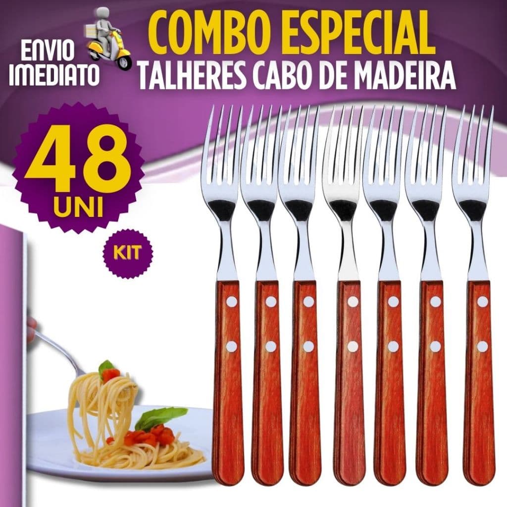Garfo Inox 12/24/36/48 Peças Cabo de Madeira Garfos de Mesa Churrasco para Cozinha Bar Hotel Buffet