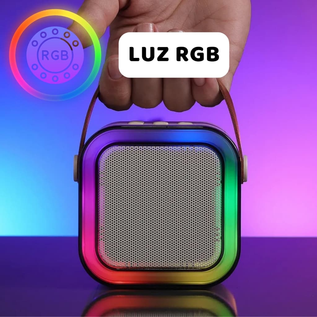 Mini Caixa De Som Karaokê Com 2 Microfones Bluetooth Luz Rgb