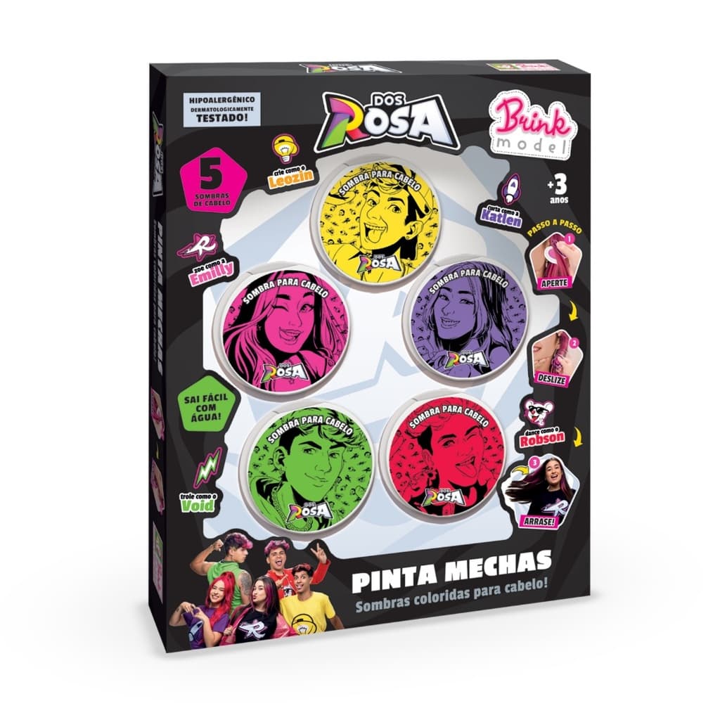 Kit Maquiagem Infantil Pinta Mechas 5 Sombras Para Cabelo Dos Rosa - Brink Model