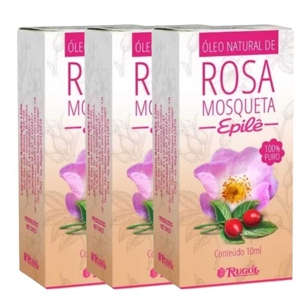 Óleo Rugol Epilê Kit com 3 unidade 100% Puro de Rosa Mosqueta 10ml