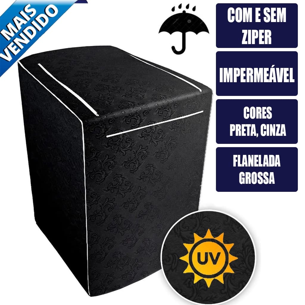 Capa para Máquina de Lavar Brastemp 16kg 17kg 18kg Impermeável Com Zíper Korino Flanelado Promoção
