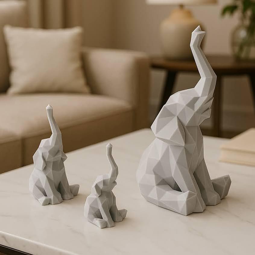 Kit 3 Elefantes Decorativos Família Geométricos Modernos para Sala, Quarto, Escritório, Presente Criativo e Decoração