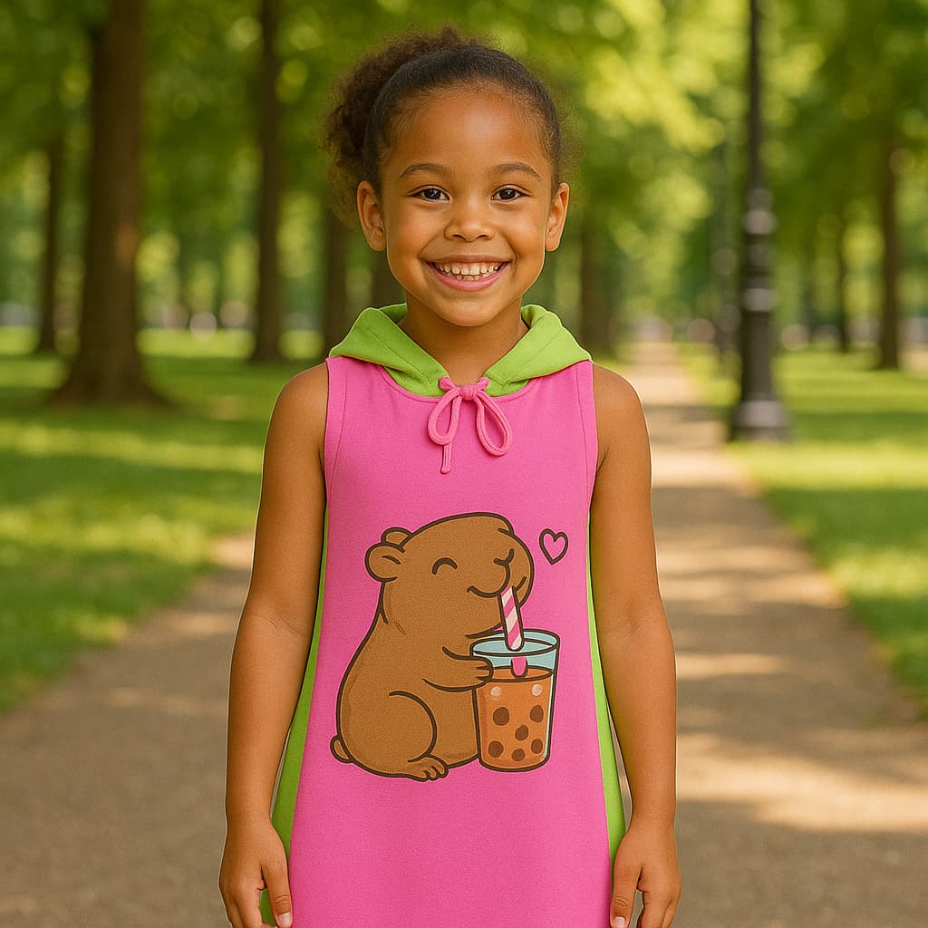 Vestido Capivara Infantil Infanto Juvenil Criança Inverno Verão Leve Capuz Blogueirinha Barato 2 a 12 anos
