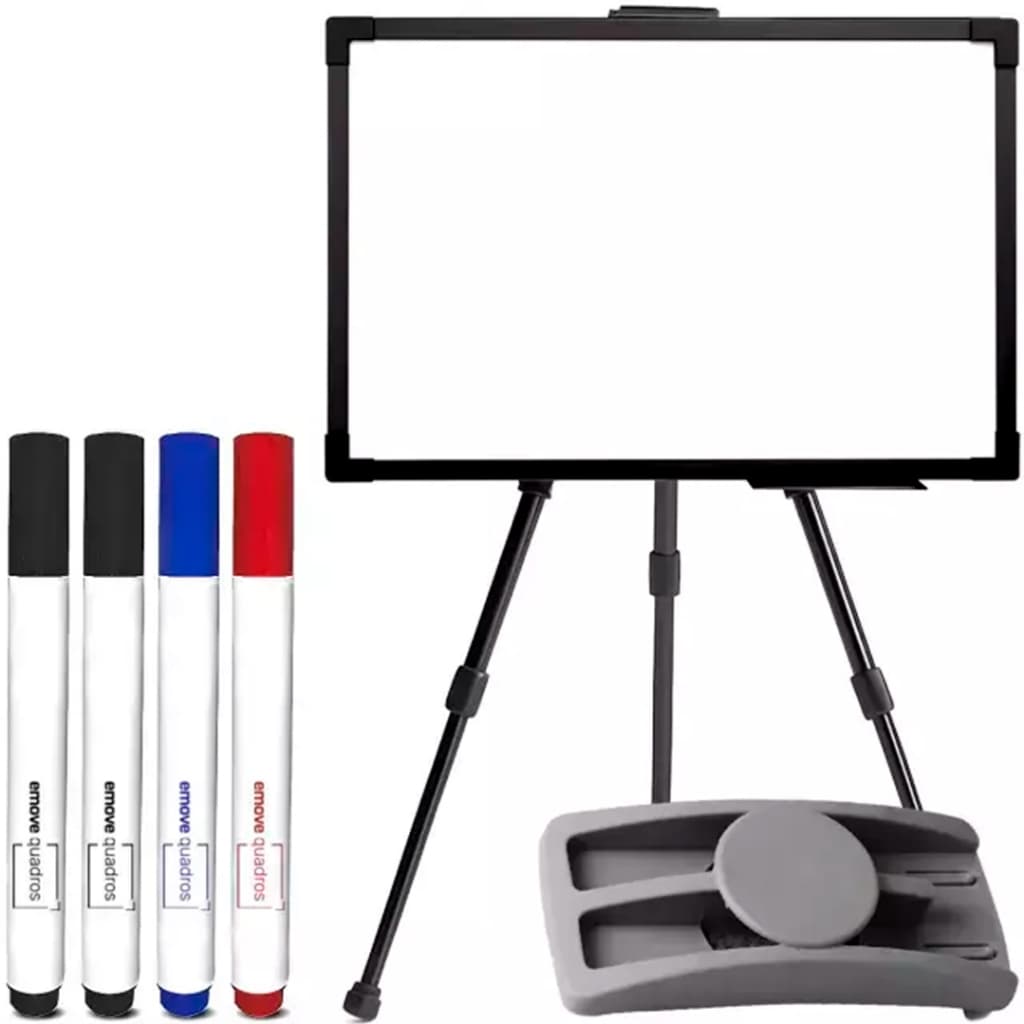 Kit Quadro Branco 120x80cm Lousa Branca + Tripé Cavalete Stalo Regulável + 4 Canetas Com Apagador
