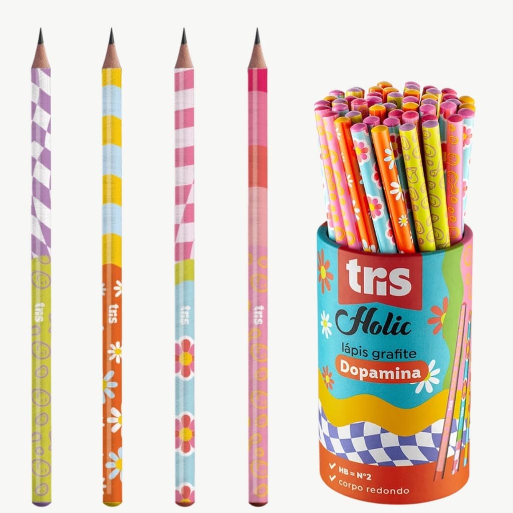 Kit 4 Lápis Preto HB Holic Dopamina - Tris - Lápis Papelaria Fofa