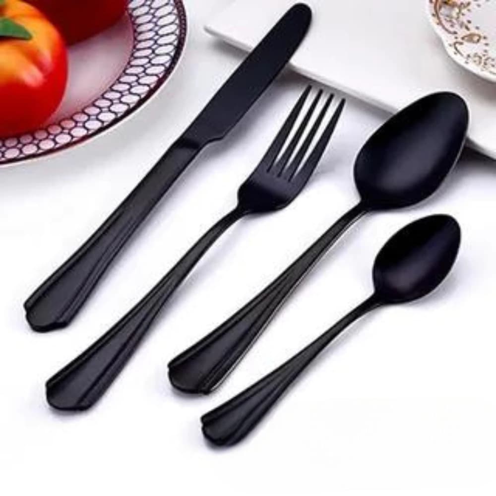 Jogo Talheres Black Faqueiro 24 Peças Aço Inox Preto Luxo Conjunto Completo Colher Garfo Faca