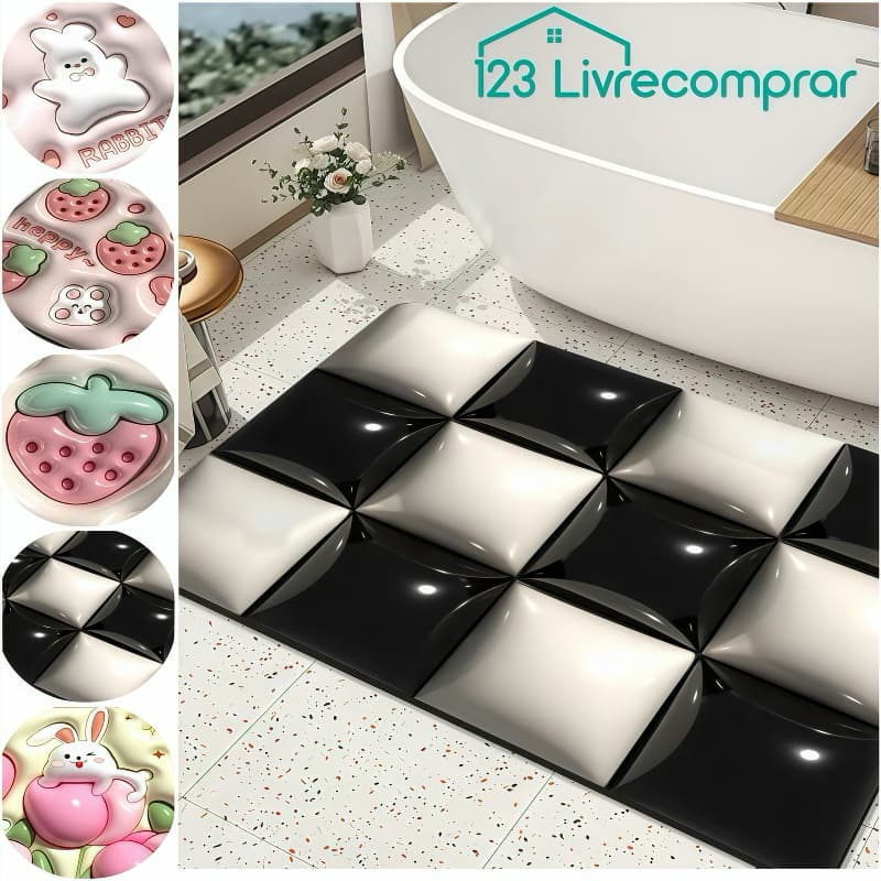 80×50CM Tapete antiderrapante para banheiro com efeito 3D, super absorvente, saída de chuveiro, super absorvente