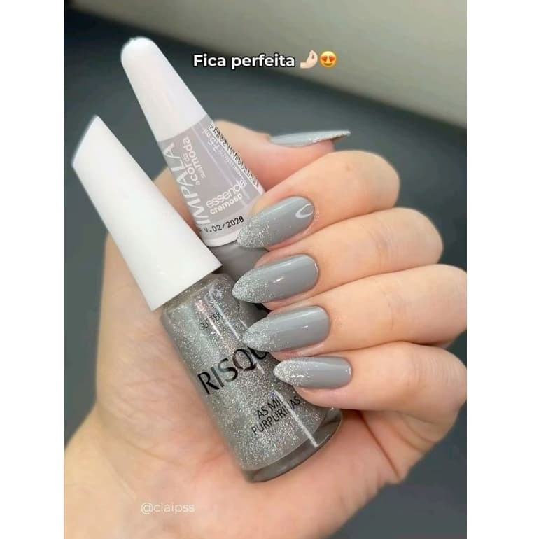 Kit 2 Esmaltes Cinzas - Essencial + Mil Purpurinas Risqué e Impala
