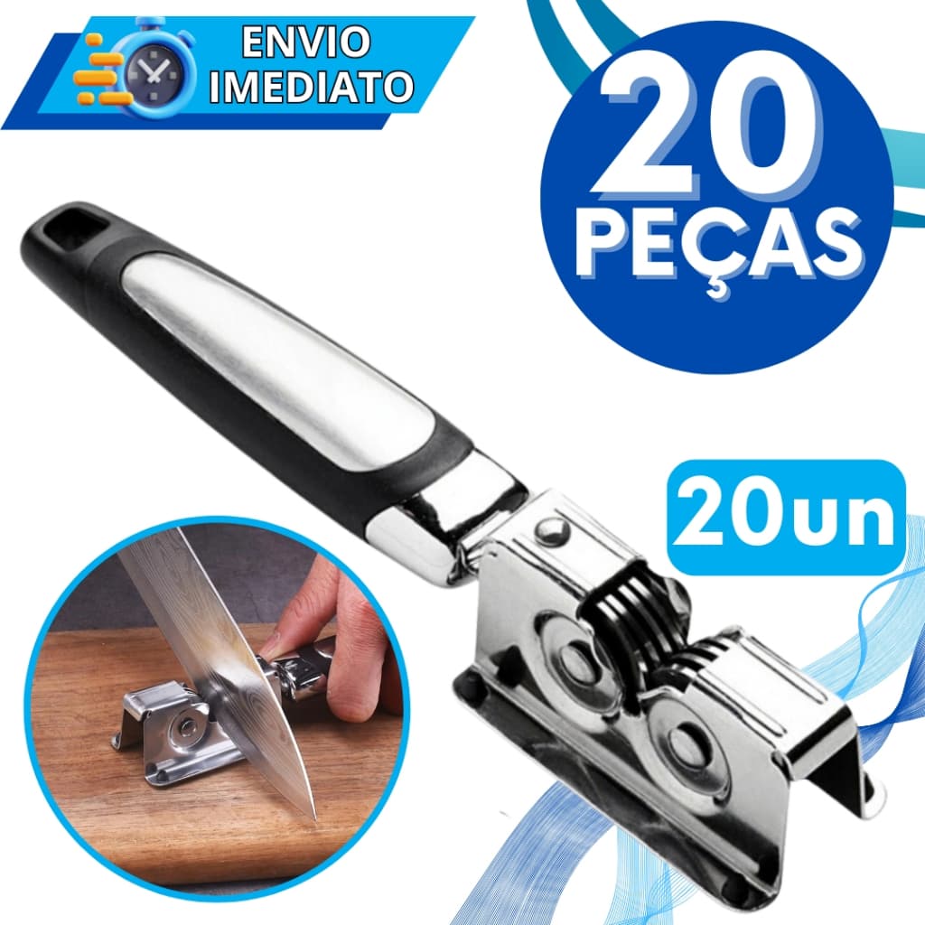 KIT Jogo 20 Afiador Amolador de Faca Tesoura Canivete Aço Inox Profissional Resistente para Casa Restaurante 3 Laminas