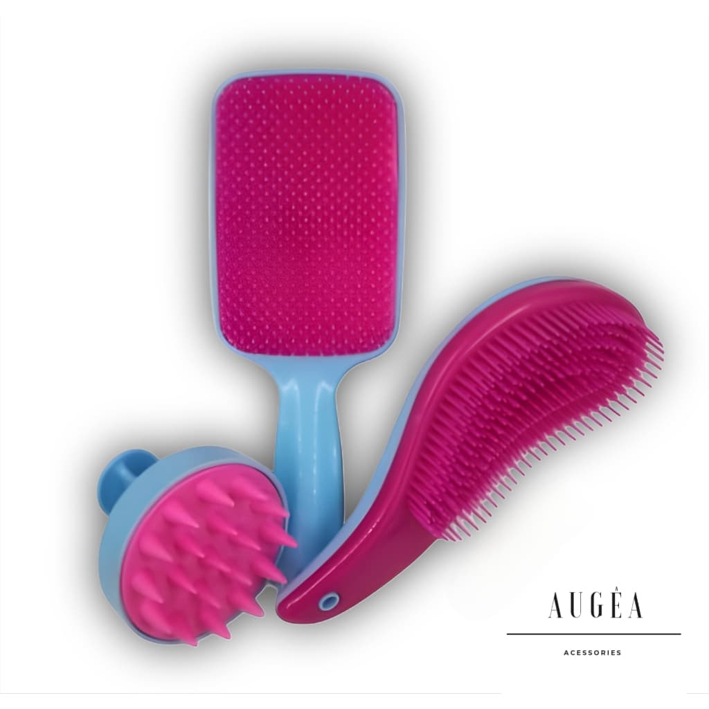 Kit Escovas TRIO Raquete Flex, Escova Mágica e Escova Massageadora Capilar de Silicone