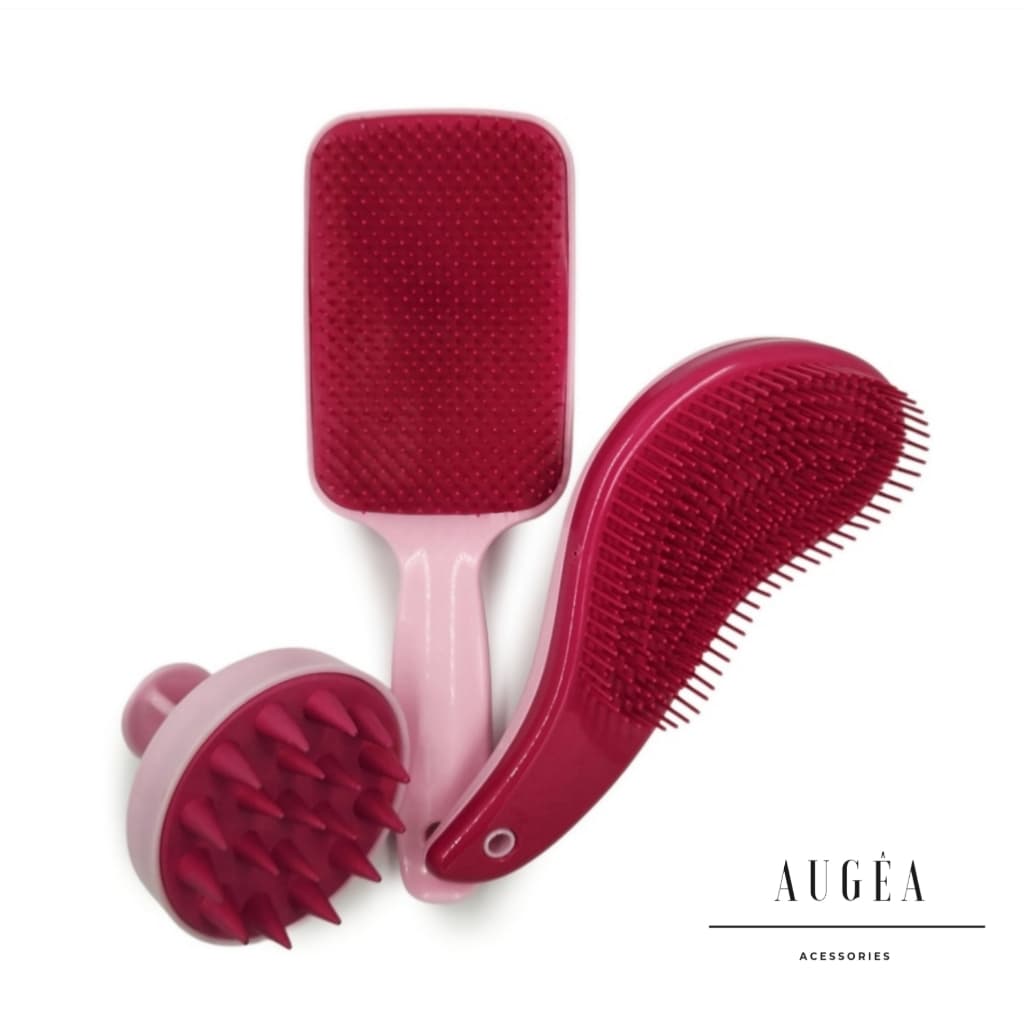 Kit Escovas TRIO Raquete Flex, Escova Mágica e Escova Massageadora Capilar de Silicone