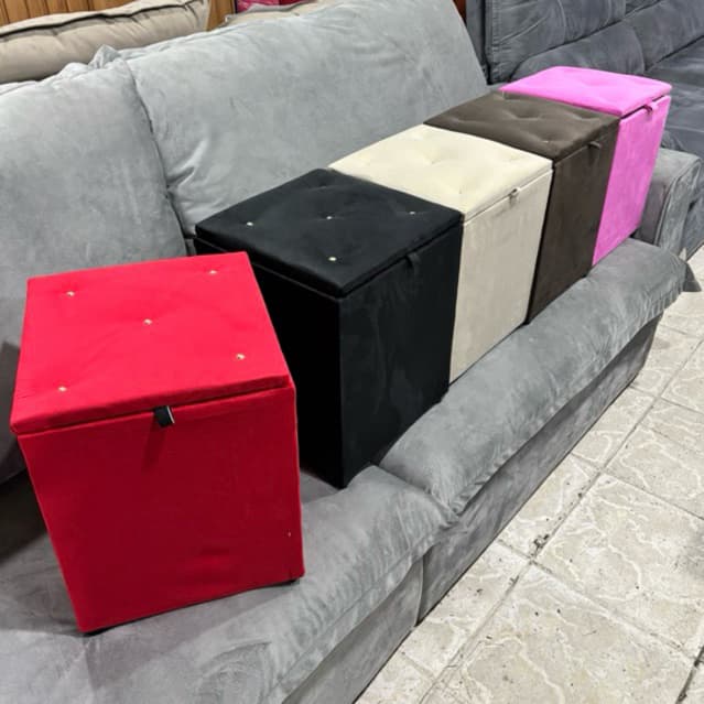 Baú Puff em tecido Suede Organizador Casa