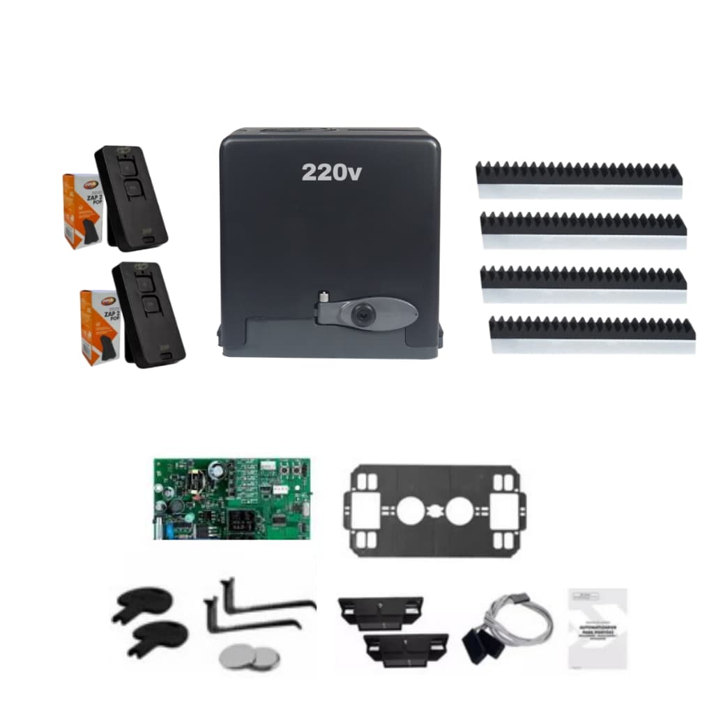 Kit Motor 220V Deslizante Portão 400kg + 2 controles + 2M Cremalheira - PPA DZ STARK HOME 400 KL