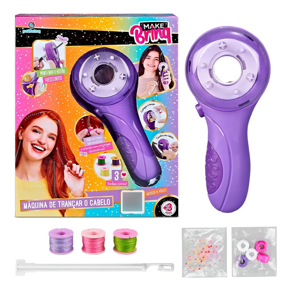 Maquina Trança Colorida Cabelo Infantil Elásticos Polibrinq