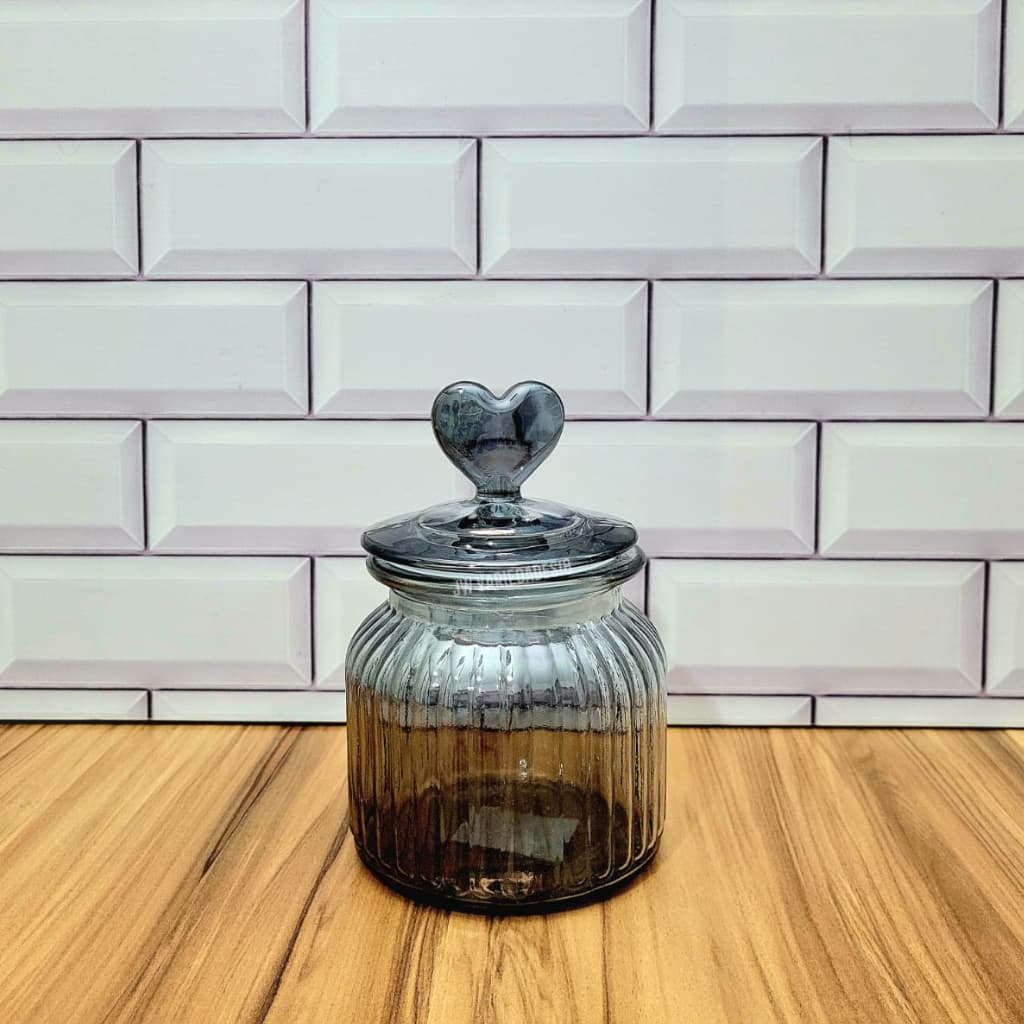 Pote Vidro Hermético Tampa Vidro Coração 600ml Fumê