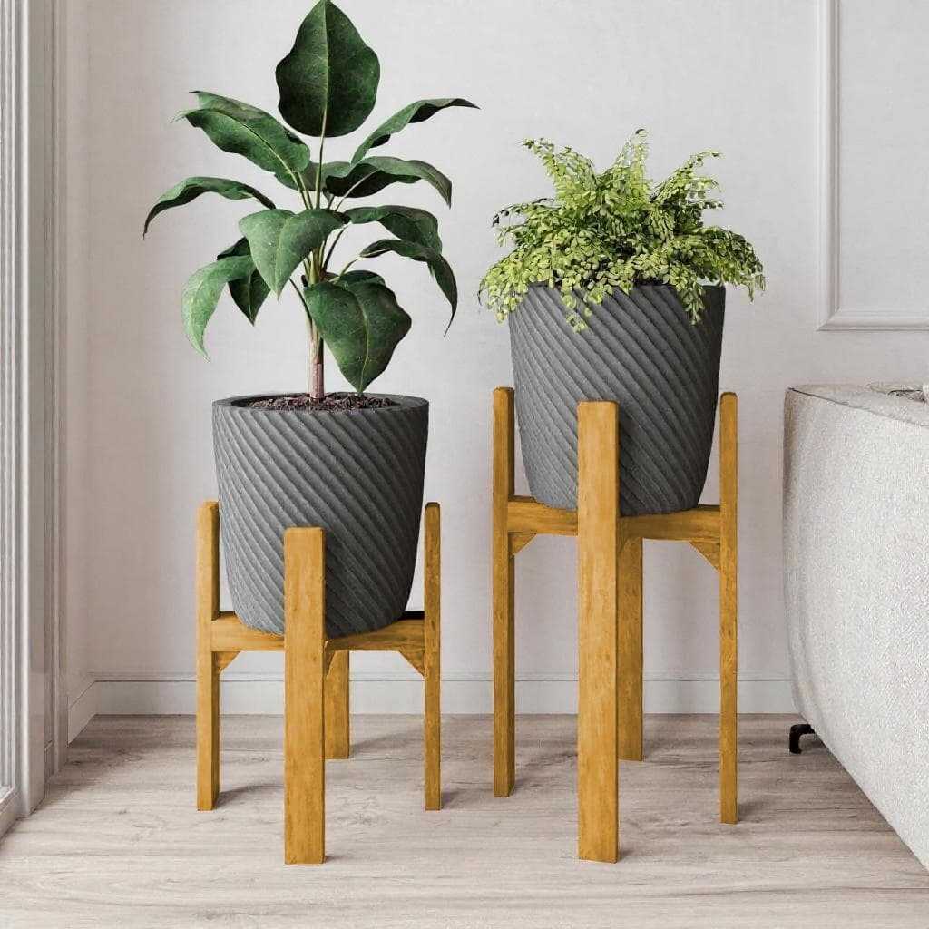 Kit 2 Suportes Legs 40 e 55cm em Madeira com Vasos para Plantas Polietileno Várias Cores