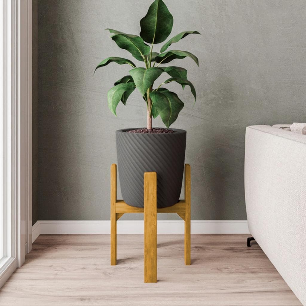 Vaso em Polietileno para Plantas Flores Decorativo Sala com Suporte Madeira 40cm Várias Cores