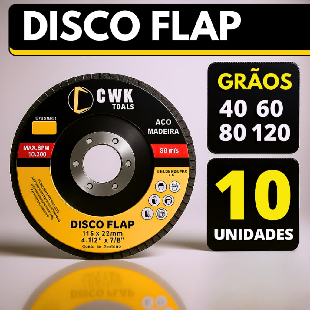 Kit 10 Disco Flap 4.1/2 Grão 40 - 60 - 80 - 120 - Flap Disc Lixa Para Madeira e Ferro