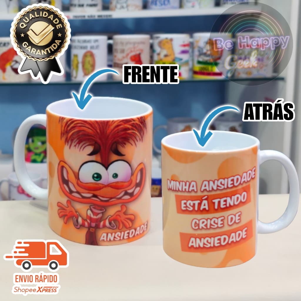 Caneca de Porcelana Divertidamente NOJINHO RAIVA ANSIEDADE Personalizada