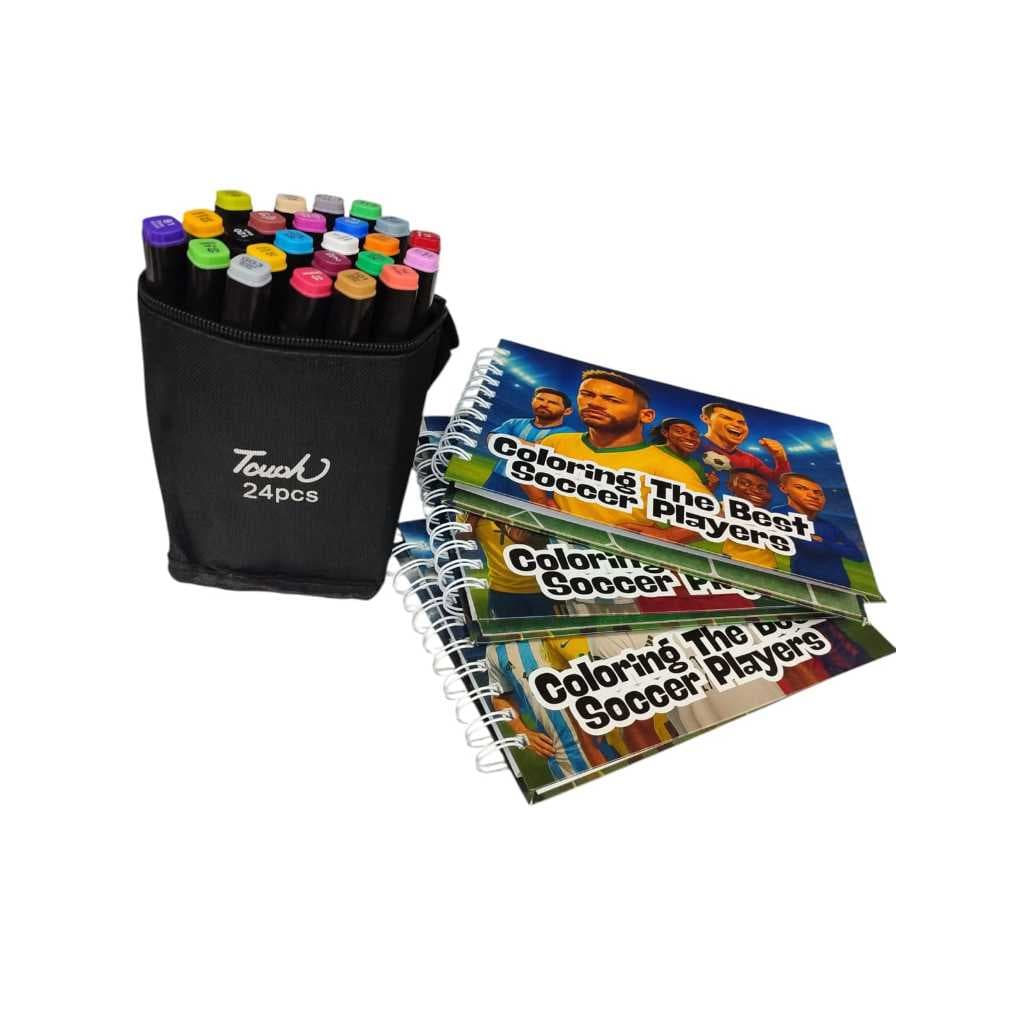 Kit Livro de Colorir dos Jogadores + Canetinha Para Pintar Ponta Dupla, Marcador ( ESCOLHER A CAPA NO CHAT )
