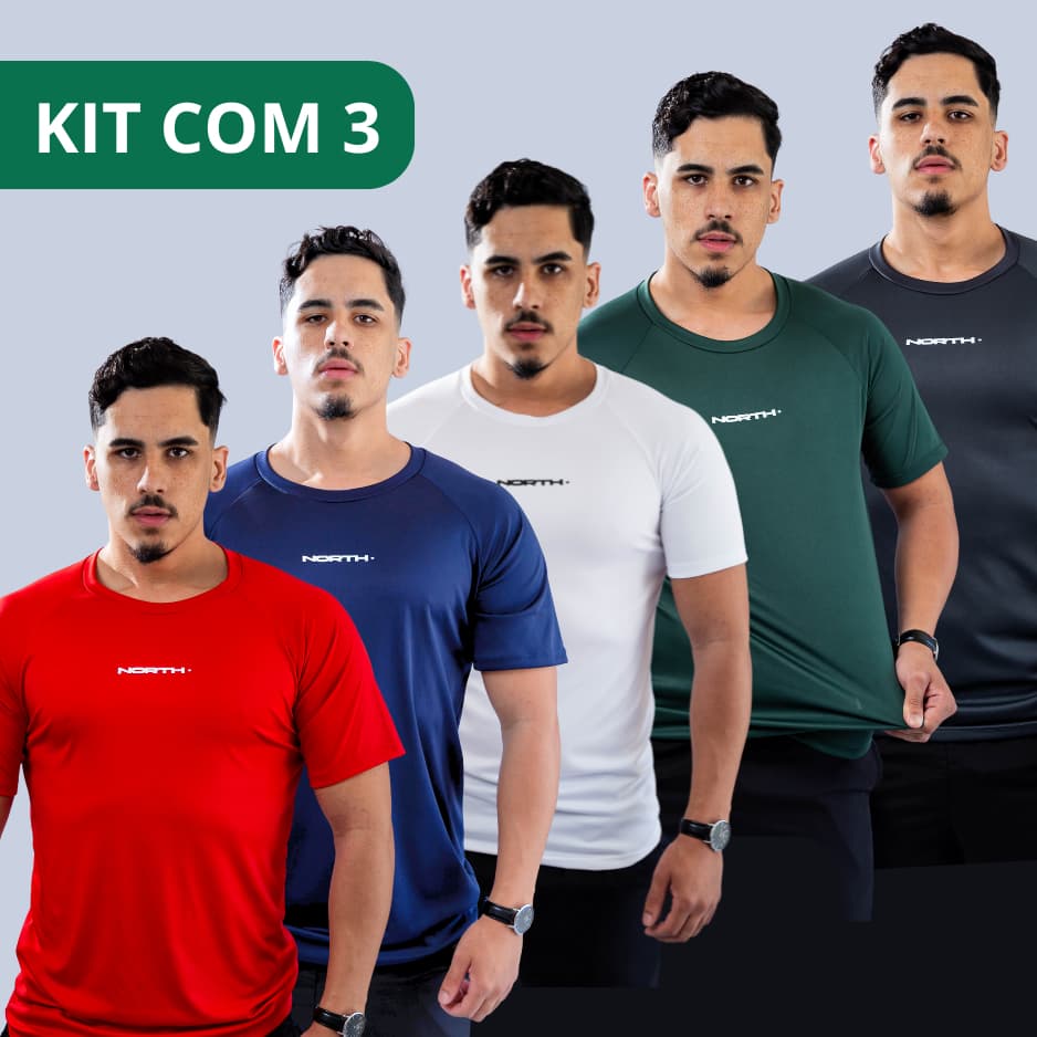 Kit 3 Camisetas Performance DryFit Raglan Masculina Casual Academia Treino Corrida NORTH