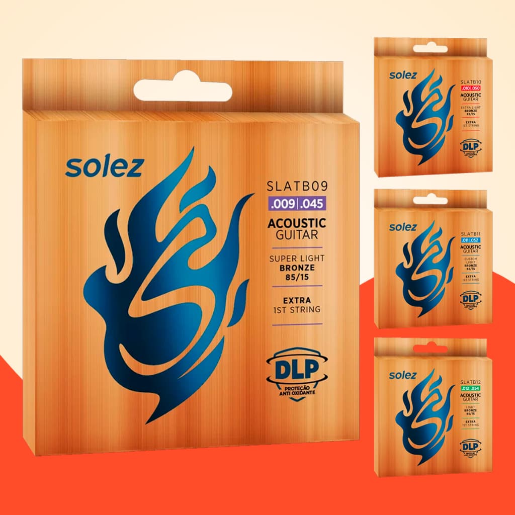 Encordoamento Cordas Violão Aço 09 010 011 012 Solez Dlp SLATB Bronze Corda Extra Dupla Proteção