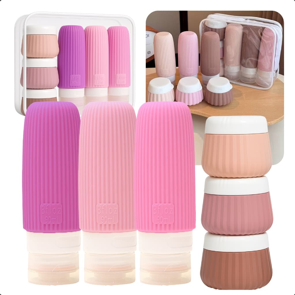 Kit Frascos e Potes Viagem Silicone Condicionador Shampoo Creme Cosméticos