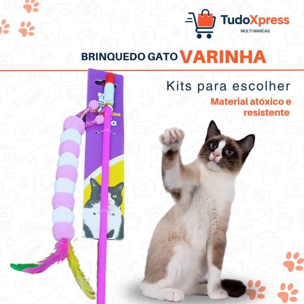Varinha Interativa para Gatos com Bolinhas, Penas e Guizo