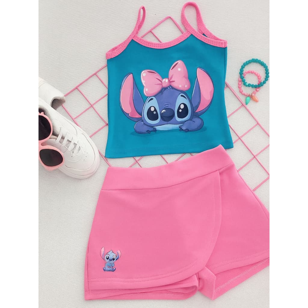 Conjunto Sti Infantil Criança Menina 1 a 12 anos Roupa Bermuda Camisa Short Camiseta Alcinha Feminino Infanto Juvenil