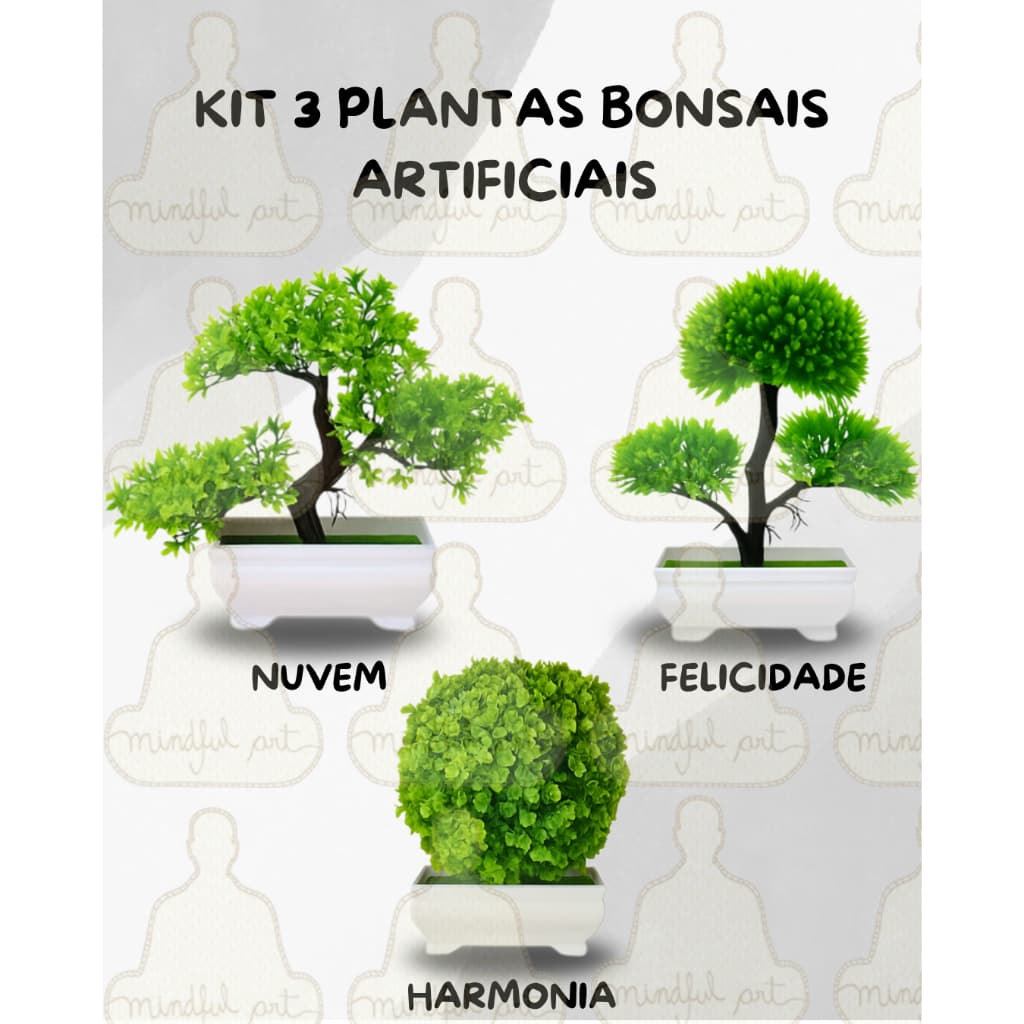 Kit 3 Bonsais Plantas Artificiais - Estilo Zen na sua Decoração Nuvem Felicidade Harmonia