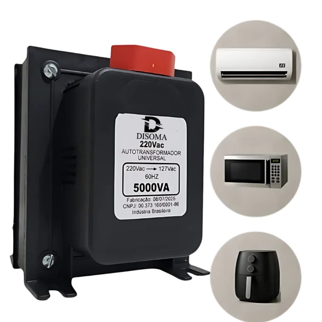 Transformador de voltagem 5000VA 110 p/ 220v e 220 p/110v P/ Ar Condicionado 12000bts Suporta 2200W