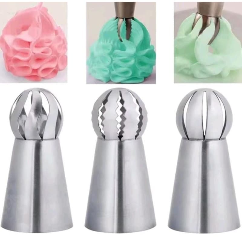 Kit 3 bicos para confeitaria Russo aço inox bicos de confeiteiro para bolos e tortas bicos esfera