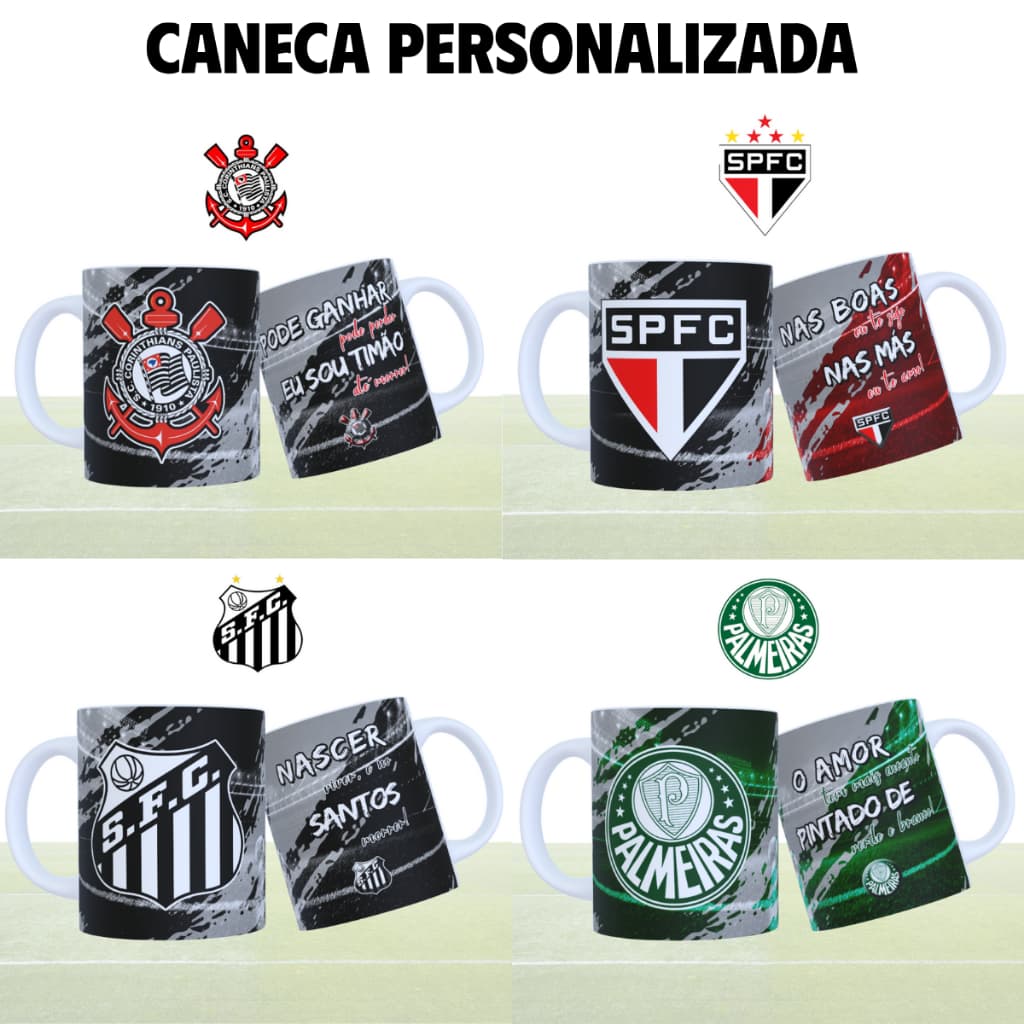 Caneca Xícara Personalizada Porcelana Cerâmica Plástico Time Coração Futebol Nome Uso Exclusivo
