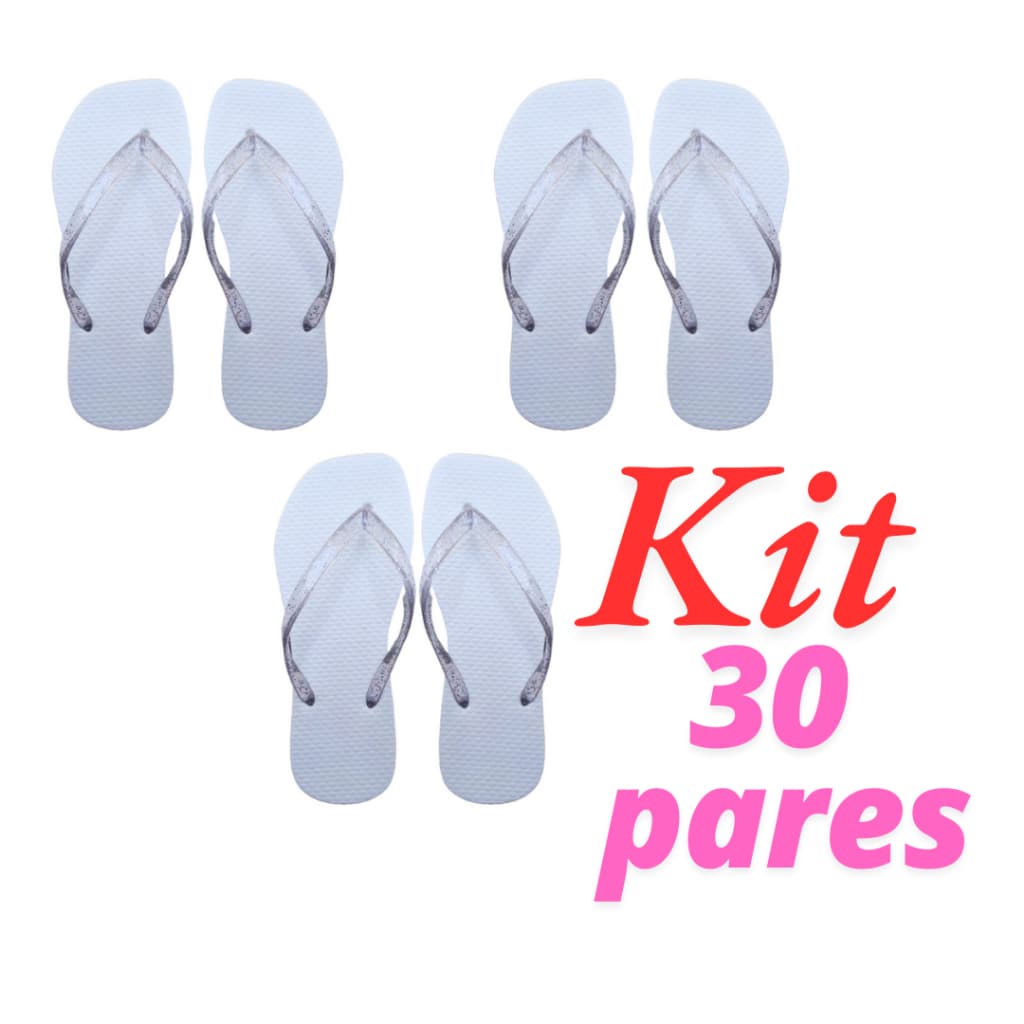 Kit 30 Pares Chinelo Feminino Branco Para Casamento Festa Atacado Correia Glitter