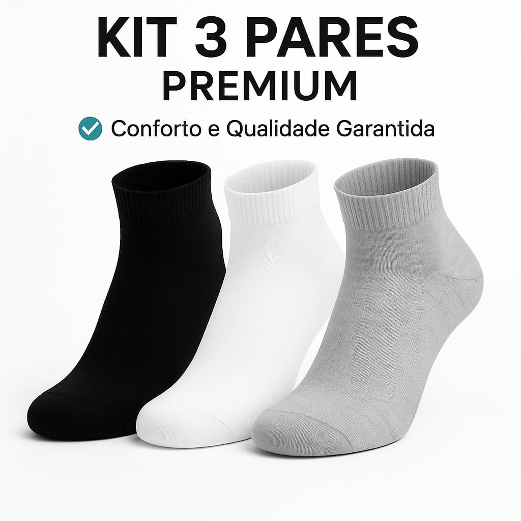 Kit 3 Pares Meia Feminina Cano Curto Algodão Conforto Diário Academia Corrida Casual