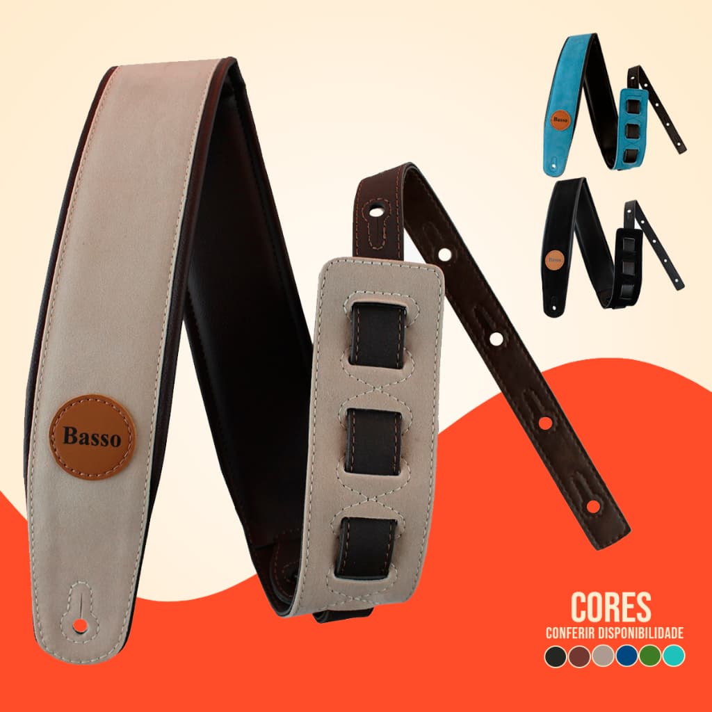Correia Basso Suede Camurca Diversas Cores Guitarra Violão Baixo Confortável Cinta Ajustável