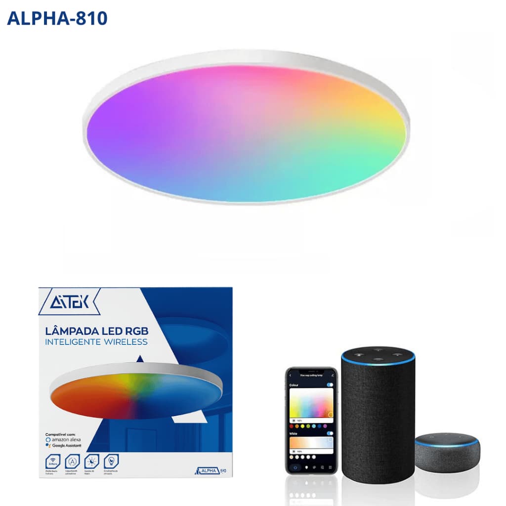 Lâmpada LED RGB Inteligente Wireless – Controle via App + Controle Remoto, Compatível com Alexa e Google Assistente