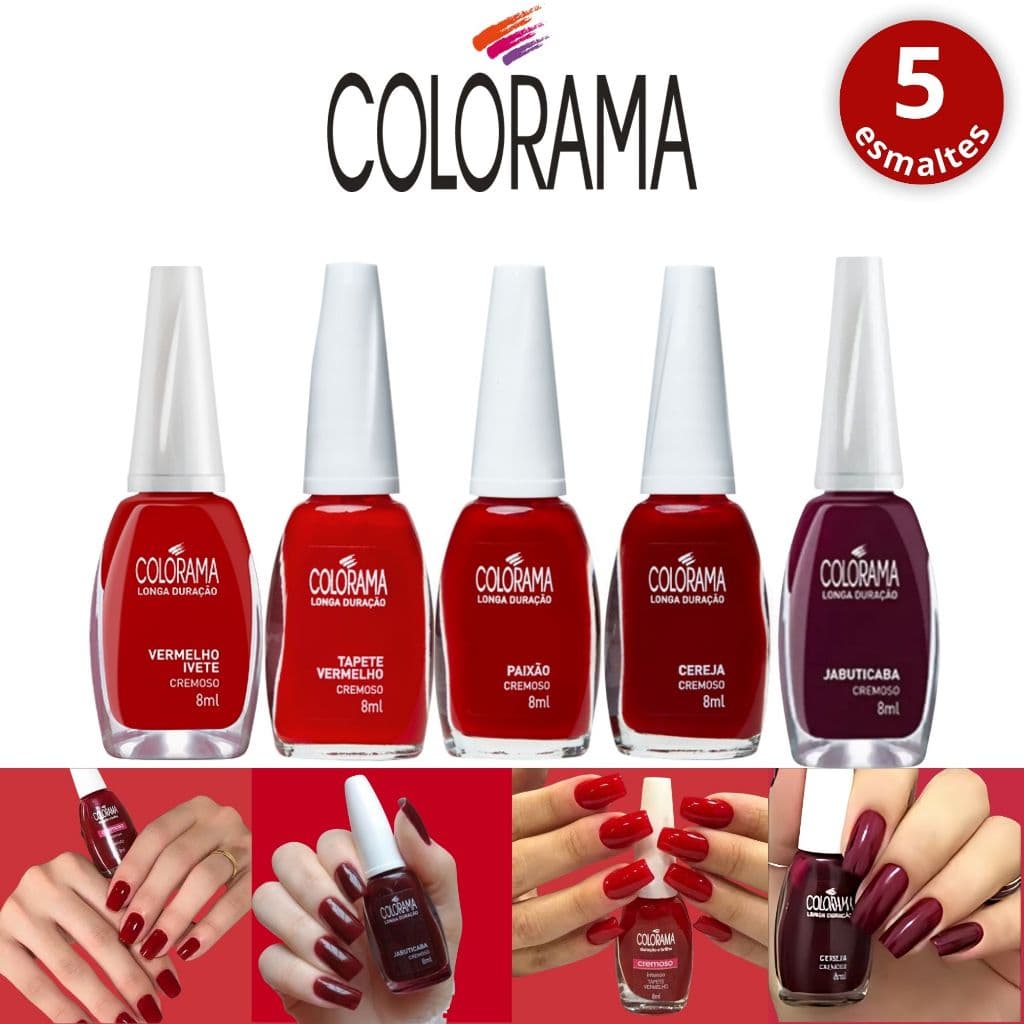 Kit 5 Esmaltes Tons Vermelhos Colorama Cremoso Esmalte Atacado