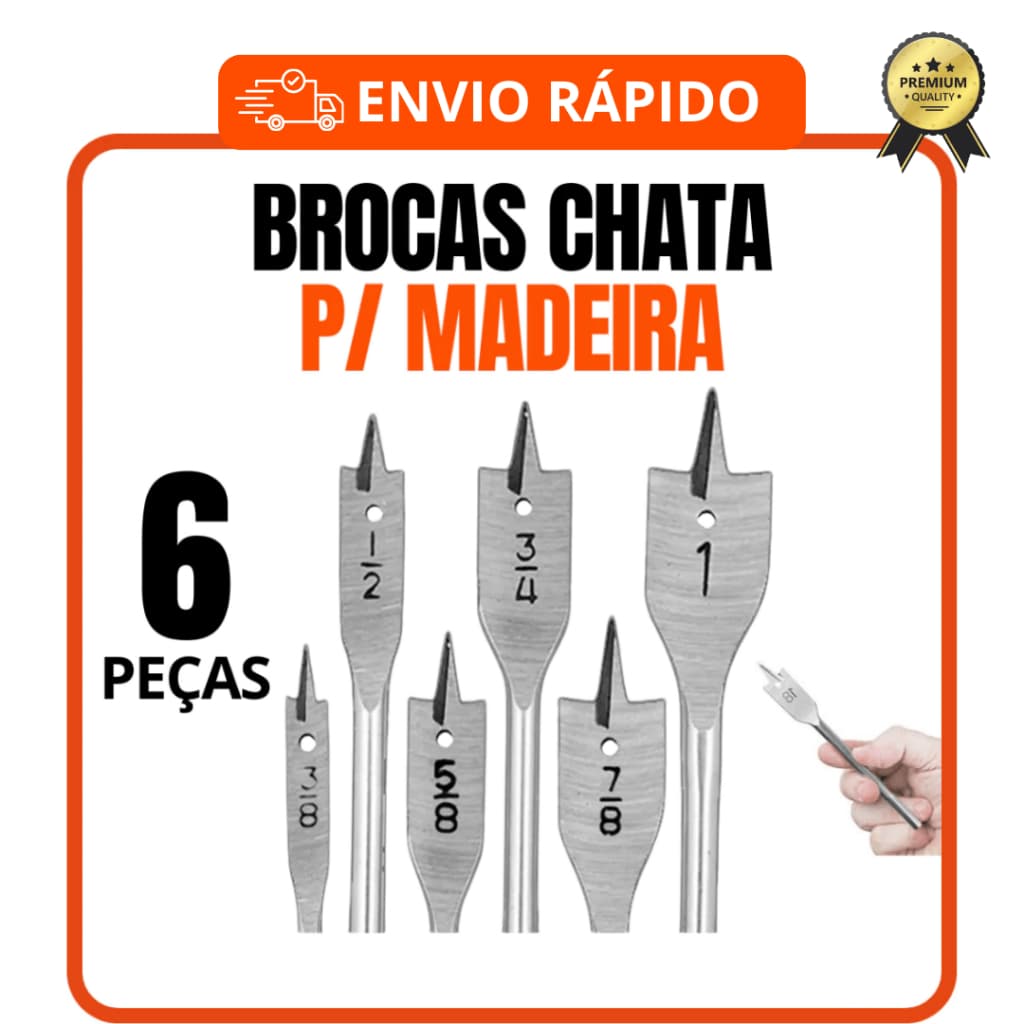 Jogo de Broca Chata para Madeira com 6 Kit Brocas Chata Madeia Marcenaria Móveis