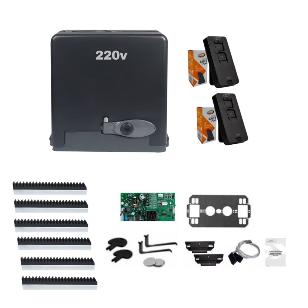 Kit Motor para Portão Eletrônico 3m Cremalheira 400kg 02 Controles 220v PPA DZ Stark Home