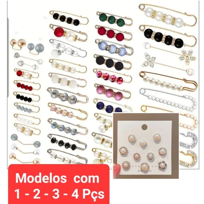 1 - 2 - 3 - 4 ou 10 Fechos Alfinetes Broches Roupa Grampos Elegantes e Estilosos Perolas Dourados